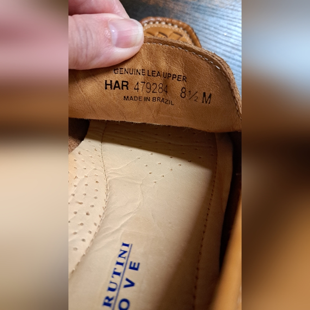 Men's GIORGIO BRUTINI Le Glove 8.5 Tan Basket Weave Leather Upper Loafers Shoe - Picture 9 of 9